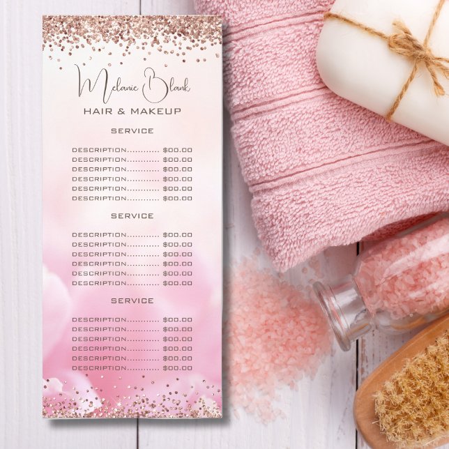 Elegant Pink Gold Glitter Beauty Salon Price List Rack Card (Creator Uploaded)