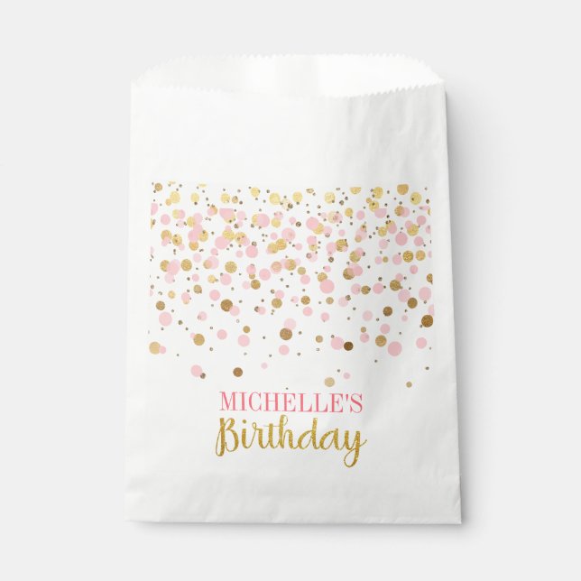 Elegant Pink Gold Glitter Confetti Birthday Favour Bags (Front)