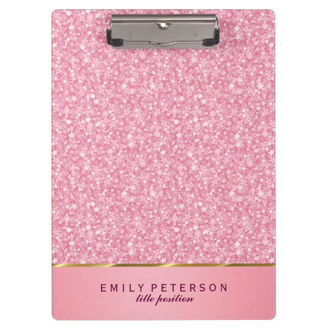 Elegant Pink & Gold Glitter Pattern Clipboard (Front)
