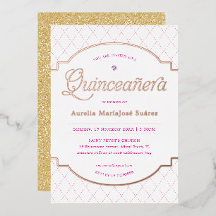 Elegant Pink Gold Glitter Quinceañera Birthday