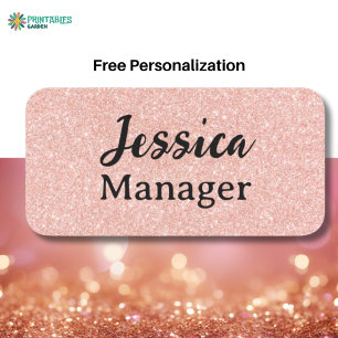Elegant Pink Gold Glitter Salon Employee Badge