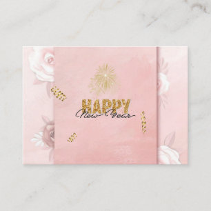 Elegant Pink & Gold Happy New Year Floral Card