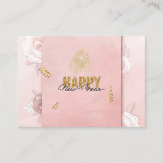 Elegant Pink & Gold Happy New Year Floral Card