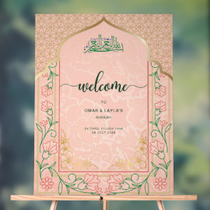 Elegant Pink & Gold Islamic Wedding Welcome Acrylic Sign
