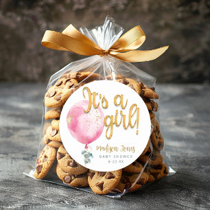 Elegant Pink & Gold Its A Girl Baby Shower  Classic Round Sticker