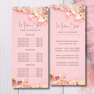 Elegant Pink Gold Leaf Hair-Makeup Beauty Salon Rack Card