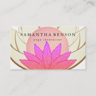 Elegant Pink & Gold Lotus Flower Logo Yoga Business Card