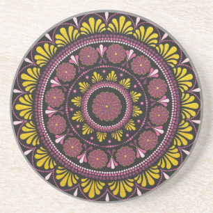 Elegant Pink Gold Mandala, Boho Zen Dot Art Flower Coaster