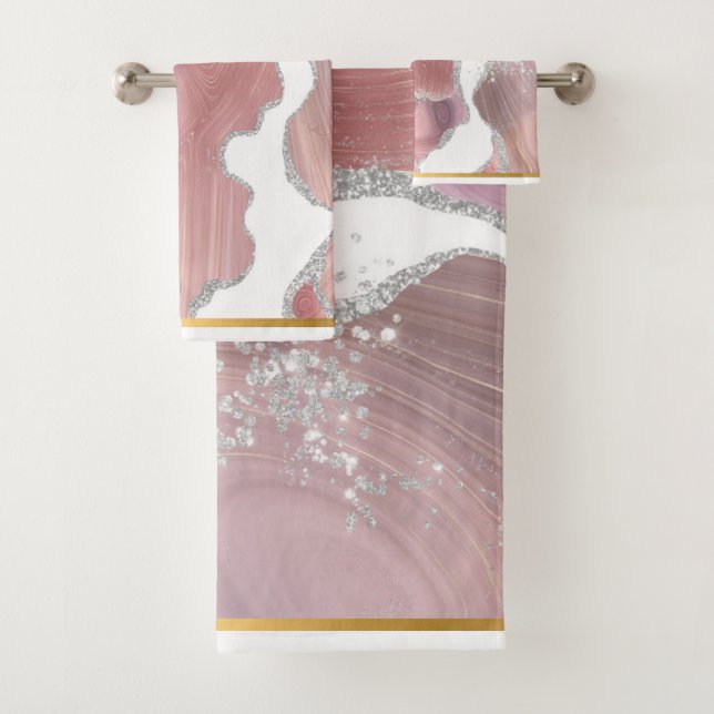 ELEGANT PINK GOLD MARBLE BATHROOM TOWEL SET (Insitu)