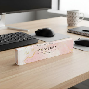 Elegant Pink Gold Marble Custom Office Desk  Nameplate