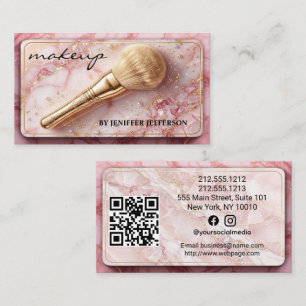 Elegant pink gold marble makeup artist QR code Business Card