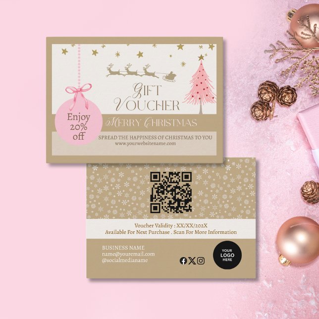 Elegant Pink Gold Merry Christmas Business Discount Card (Creator Uploaded)