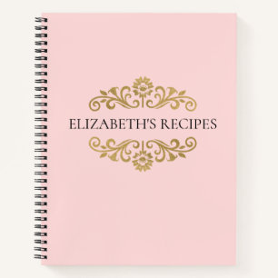 Elegant Pink Gold Monogram Recipe Cookbook Notebook
