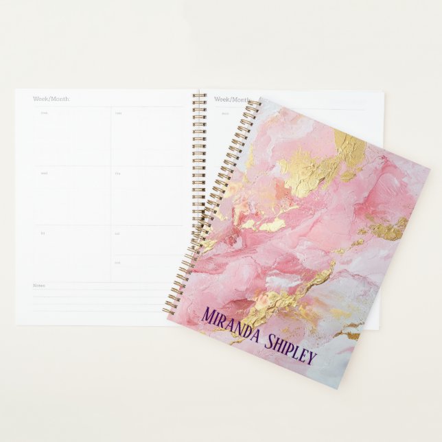 Elegant Pink & Gold Paint Purple Name Planner (Display)