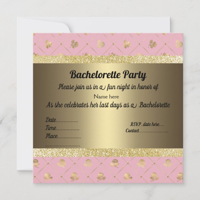 ELEGANT PINK gold PASTEL PARTY BACHELORETTE Invitation (Front)