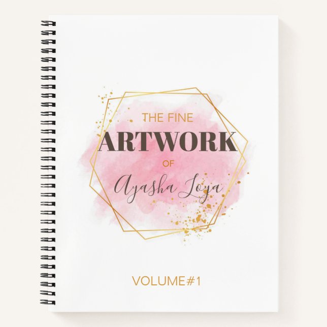 Elegant Pink Gold Personalised Artist Sketchbook  Notebook (Front)