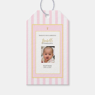 Elegant Pink Gold Photo Baptism Favour Gift Tags