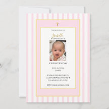 Elegant Pink Gold Photo Christening Invitation