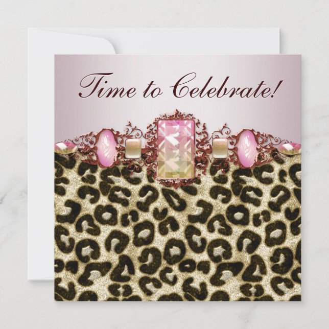 Elegant Pink Gold Pink Leopard Birthday Party Invitation (Front)