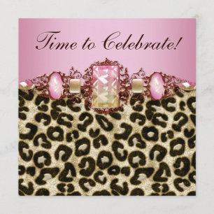 Elegant Pink Gold Pink Leopard Birthday Party Invitation