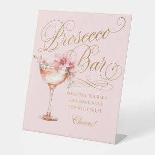Elegant Pink Gold Prosecco Bar Pedestal Sign