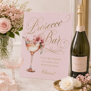 Elegant Pink Gold Prosecco Bar Pedestal Sign