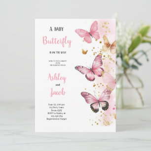 ELEGANT PINK , GOLD , PURPLE BUTTERFLY BABYSHOWER INVITATION