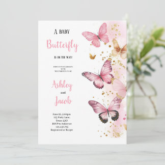 ELEGANT PINK , GOLD , PURPLE BUTTERFLY BABYSHOWER  INVITATION