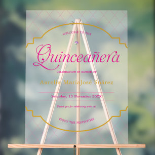 Elegant Pink Gold Quinceanera Frosted Welcome Acrylic Sign