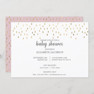 Elegant Pink & Gold Raindrops Baby Shower Invitation