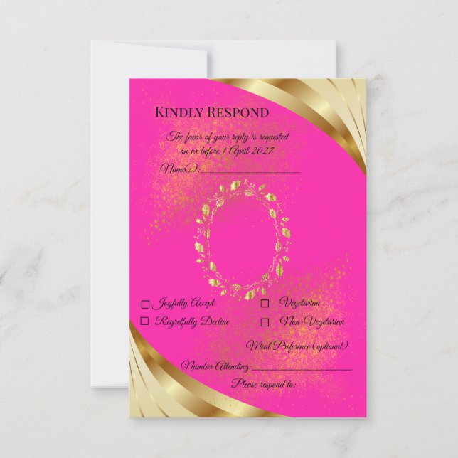 Elegant Pink & Gold RSVP Card (Front)