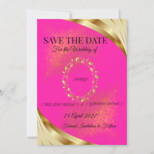 Elegant Pink & Gold Save the Date Card