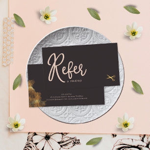 Elegant Pink Gold Scissors Hair Stylist Customer Referral Card