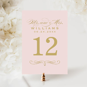 Elegant Pink Gold Script Table Number Card