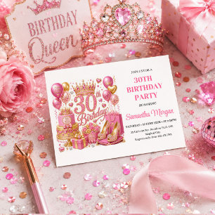 Elegant Pink Gold Sparkle 30th Birthday Invitation