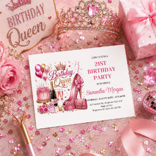 Elegant Pink Gold Sparkle Birthday Queen Invites