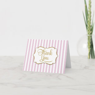 Elegant Pink Gold Stripe Thank You Card
