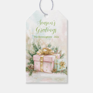 Elegant Pink Gold Vintage Christmas Gift Tags
