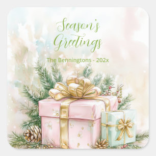 Elegant Pink Gold Vintage Christmas Square Sticker
