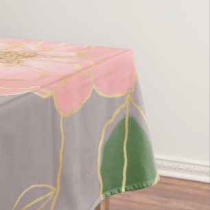Elegant Pink & Gold Watercolor Roses Grey Design Tablecloth
