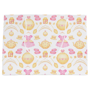 Elegant Pink & Gold Watercolour Princess Tea Party Large Gift Bag