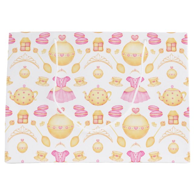 Elegant Pink & Gold Watercolour Princess Tea Party Large Gift Bag (Front)