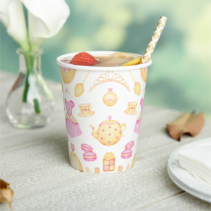 Elegant Pink & Gold Watercolour Princess Tea Party Paper Cups