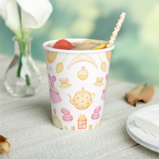 Elegant Pink & Gold Watercolour Princess Tea Party Paper Cups
