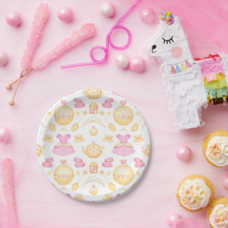 Elegant Pink & Gold Watercolour Princess Tea Party Paper Plate