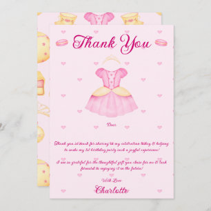 Elegant Pink & Gold Watercolour Princess Tea Party Thank You Card
