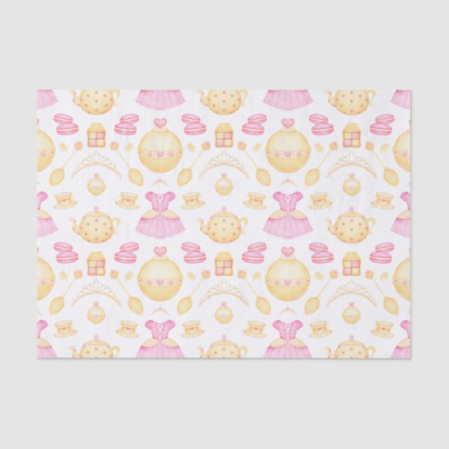 Elegant Pink & Gold Watercolour Princess Tea Party Tissue Paper (Front)