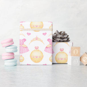 Elegant Pink & Gold Watercolour Princess Tiara Wrapping Paper