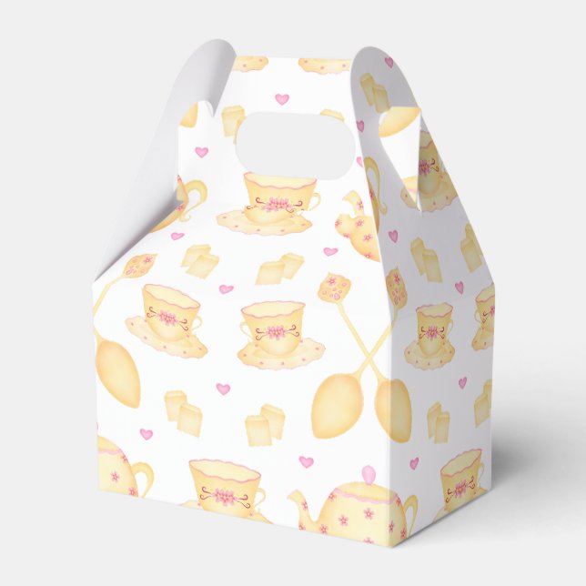 Elegant Pink & Gold Watercolour Tea Party Favour Box (Front Side)