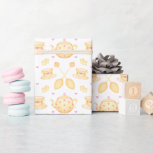 Elegant Pink & Gold Watercolour Tea Party Wrapping Paper